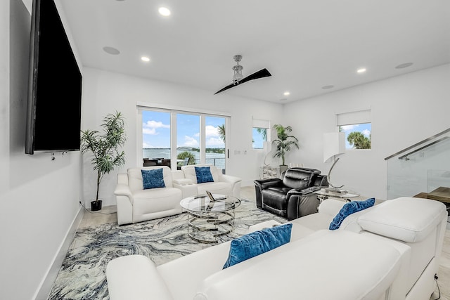 living room with ceiling fan