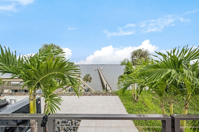 view of patio / terrace featuring a water view