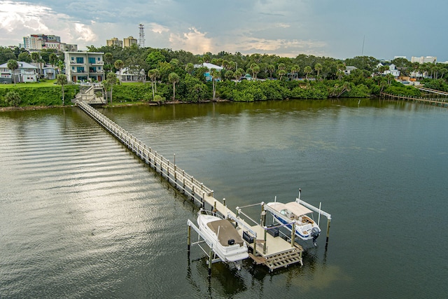 dock area featuring a water view