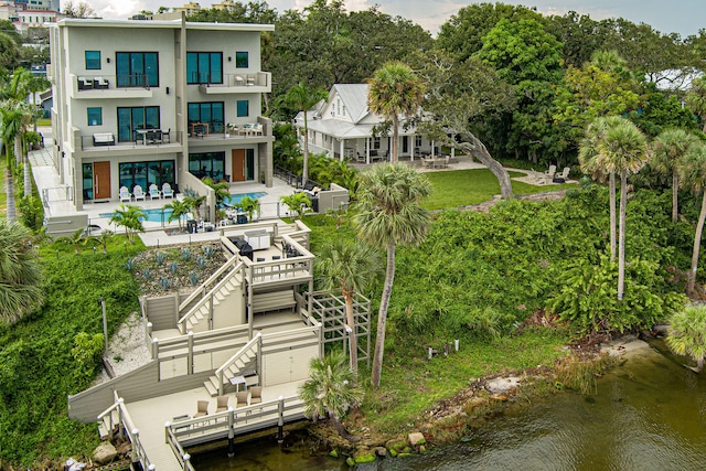 aerial view featuring a water view