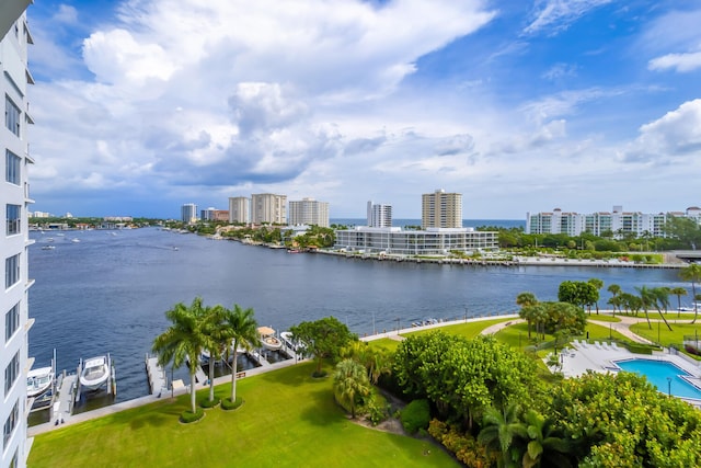 property view of water featuring a view of city