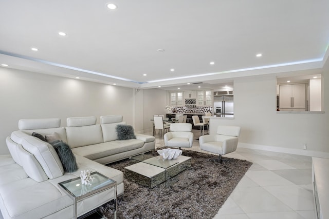 living room featuring light tile patterned floors