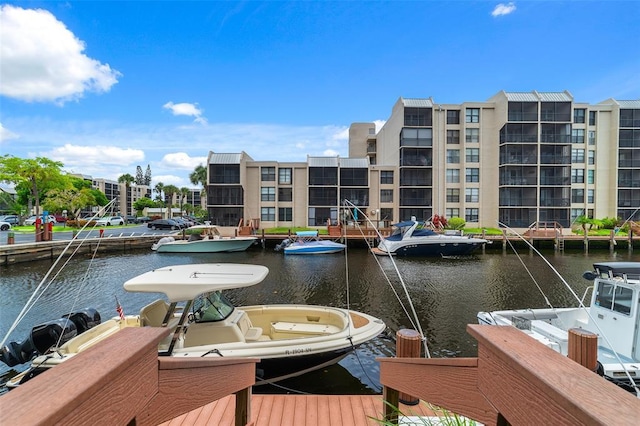 dock area featuring a water view