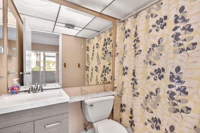 bathroom with vanity, toilet, and a shower with curtain