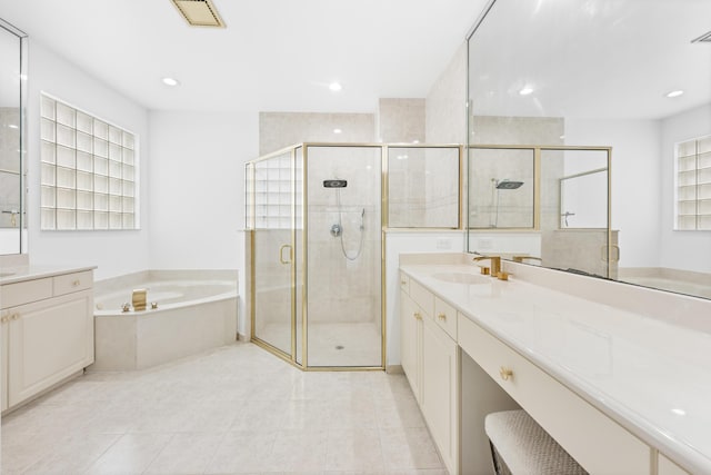 7234 Vesuvio Pl, Boynton Beach, FL 33437 - full bath with a bath, a sink, visible vents, tile patterned flooring, and a shower stall