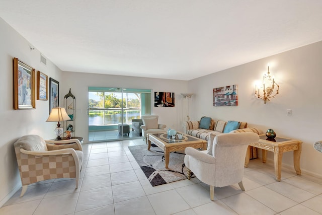 living room with light tile patterned floors