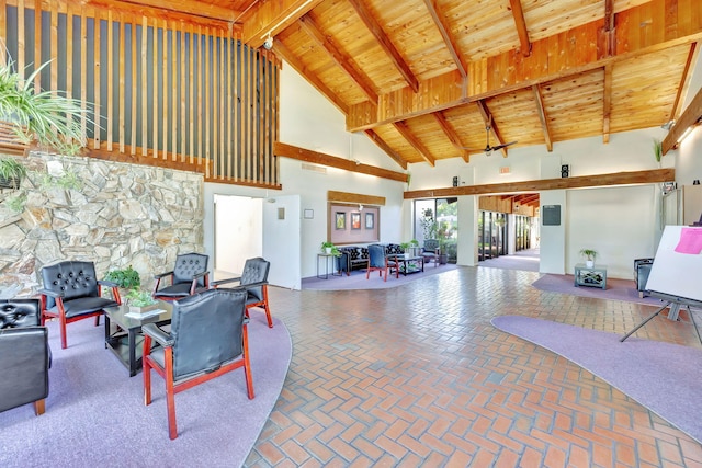1480 NW 80th Ave Unit 201, Margate, FL 33063 - building lobby featuring high vaulted ceiling, wooden ceiling, and beam ceiling