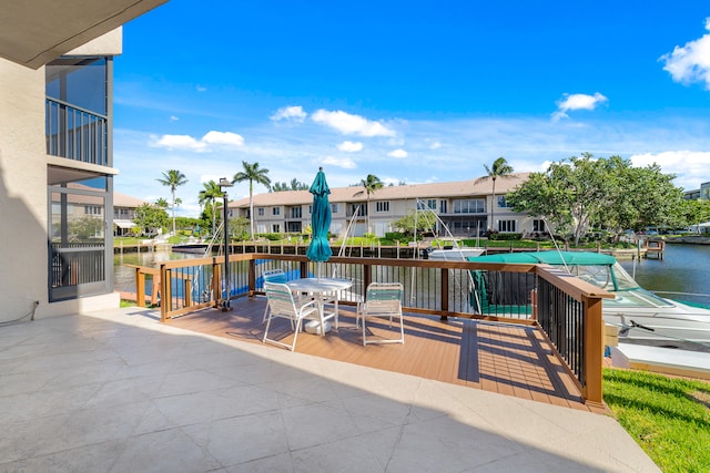 view of patio / terrace with a water view