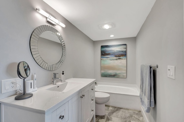 bathroom with vanity, toilet, and a bathing tub