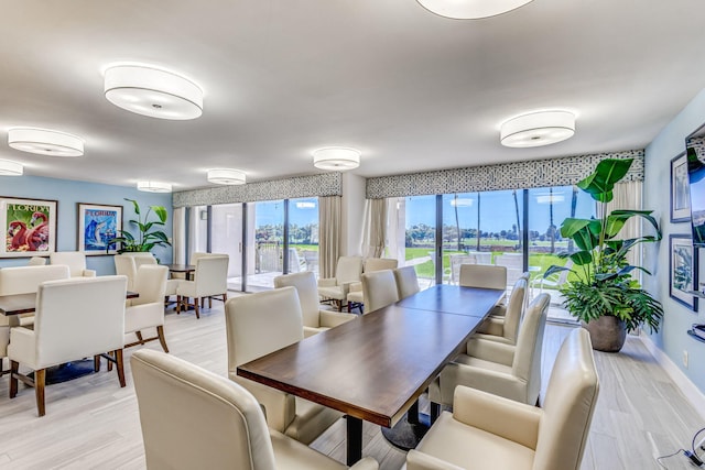 dining space with light hardwood / wood-style floors