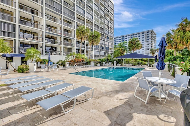 view of swimming pool with a patio