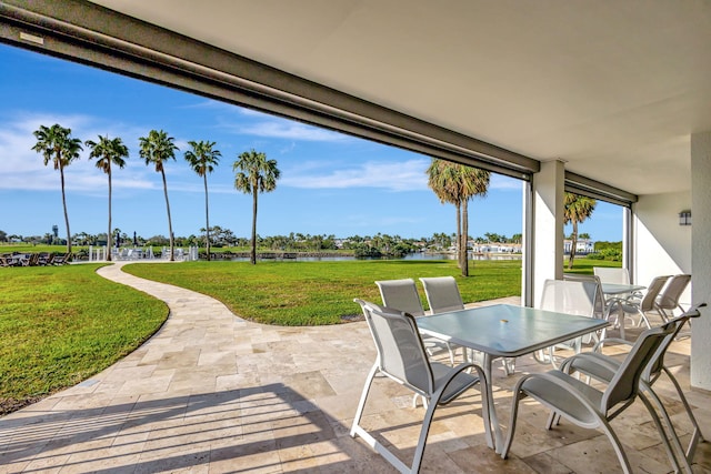 view of patio / terrace with a water view