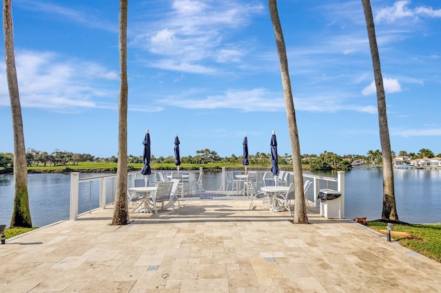 exterior space with a water view