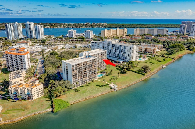 aerial view with a water view