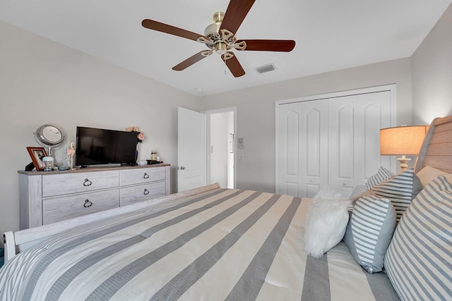 bedroom featuring a closet and ceiling fan