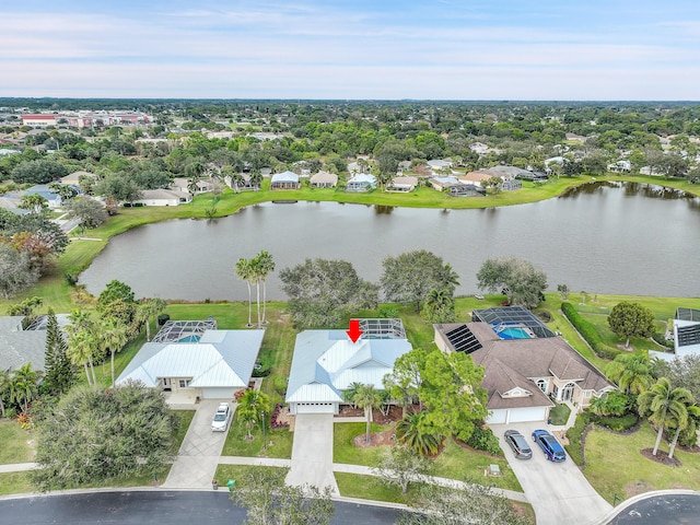 aerial view with a water view