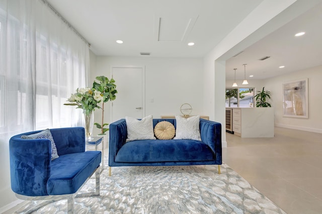 living area featuring wine cooler