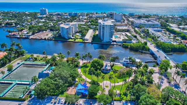 drone / aerial view featuring a water view