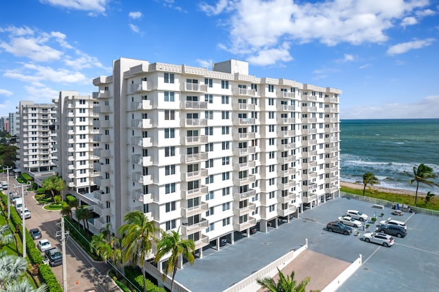 view of building exterior featuring a water view