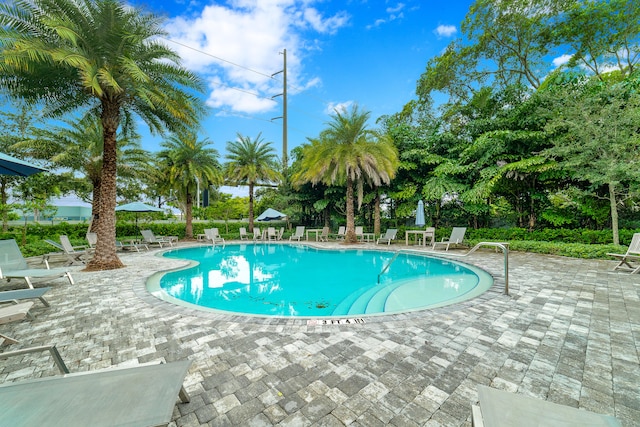 view of swimming pool featuring a patio area