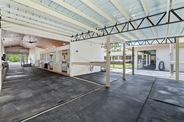 garage featuring ceiling fan