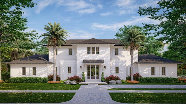 view of front of home with a front lawn