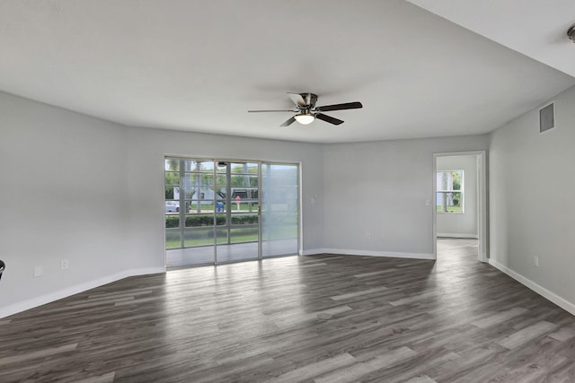 unfurnished living room with ceiling fan and light wood-type flooring