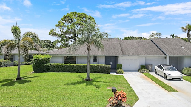 ranch-style house with a front lawn and a garage