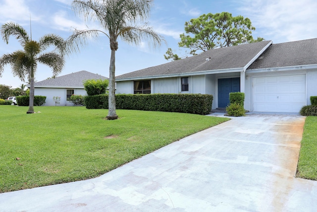 ranch-style house with a front lawn and a garage