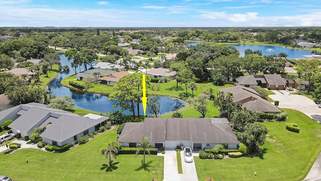 bird's eye view featuring a water view