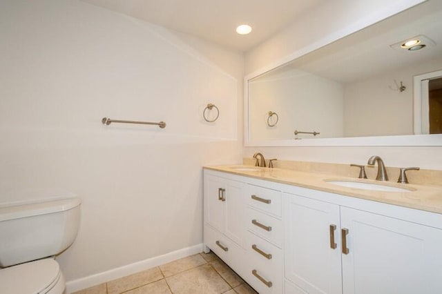 bathroom featuring tile patterned floors, vanity, and toilet