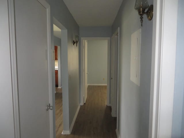 corridor with dark wood-type flooring