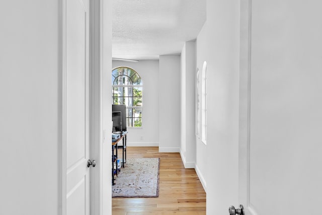 office space featuring a textured ceiling and hardwood / wood-style flooring