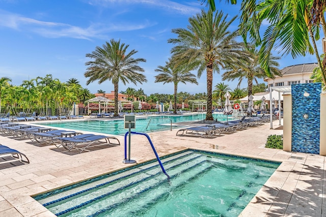 view of pool featuring a patio area