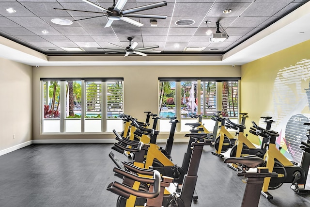 exercise room featuring ceiling fan