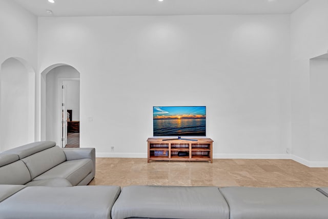 living room featuring tile patterned floors