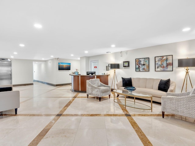 2200 S Ocean Blvd Unit 806, Delray Beach, FL 33483 - living room with recessed lighting, inlaid floor details, and baseboards