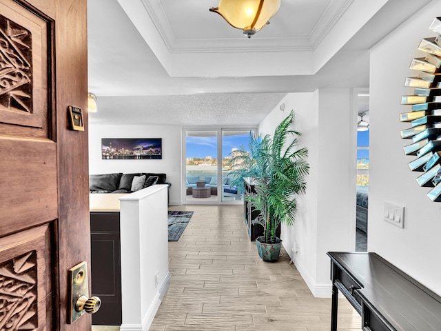 2200 S Ocean Blvd Unit 806, Delray Beach, FL 33483 - hallway with a tray ceiling, plenty of natural light, baseboards, and light wood finished floors