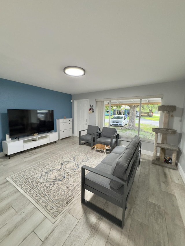 living area featuring baseboards and wood finished floors