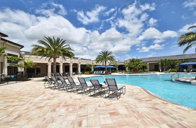 view of swimming pool with a patio