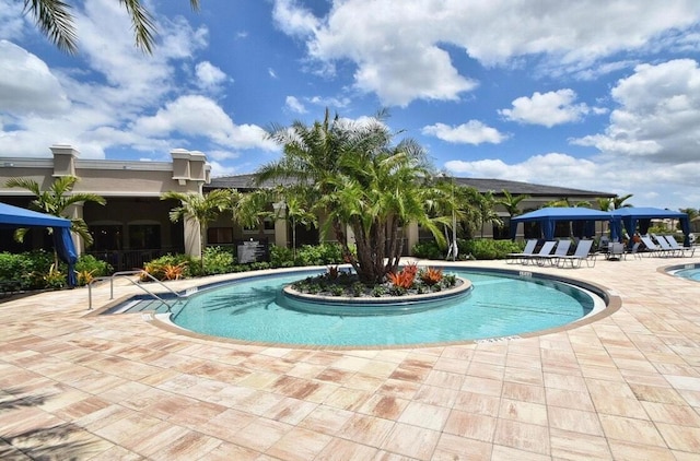 view of swimming pool with a patio area