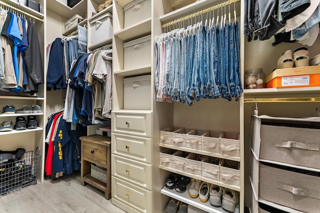 walk in closet featuring light hardwood / wood-style floors