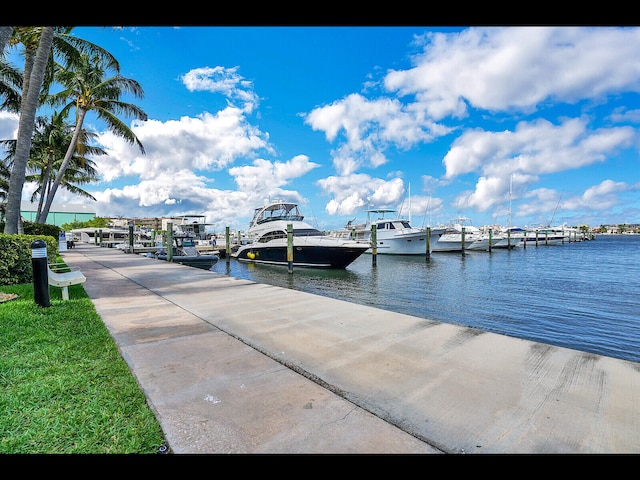 dock area with a water view