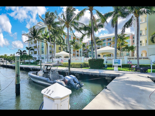 view of dock with a water view