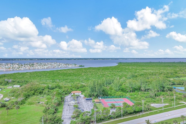 drone / aerial view featuring a water view