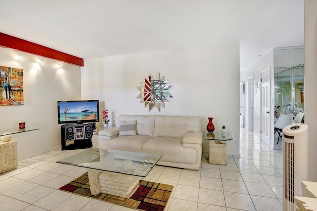 living room featuring light tile patterned flooring