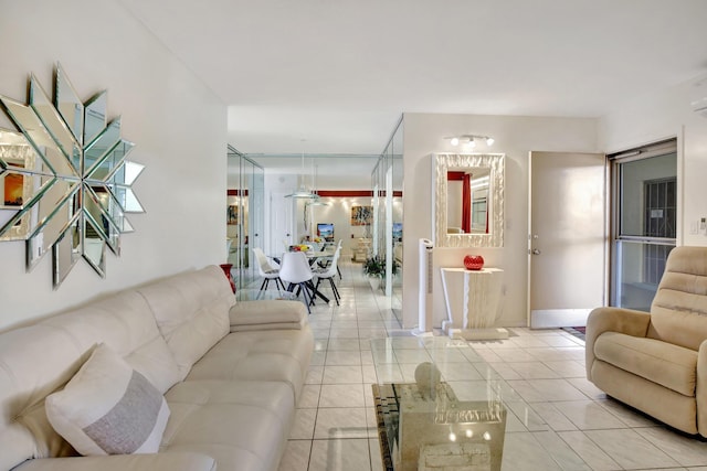 living room featuring light tile patterned floors