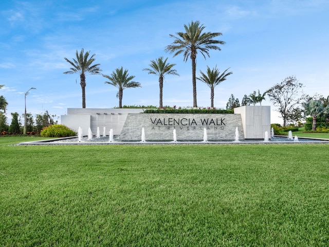 community sign featuring a lawn