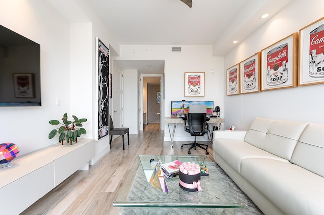 living room featuring light wood-type flooring