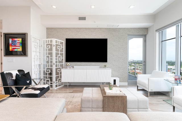 living room with light wood-type flooring